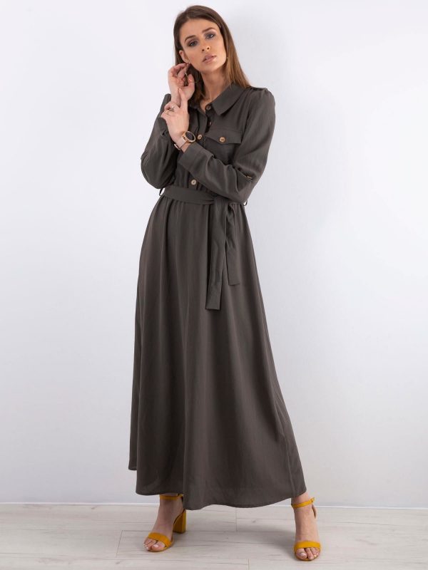 Khaki long dress with pockets