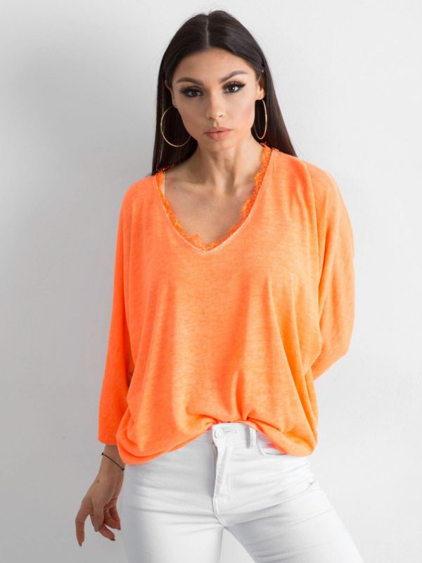 Fluo orange loose V-neck blouse