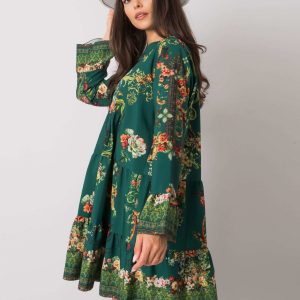 Everlee Dark Green Patterned Ruffle Dress