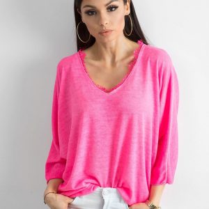 Fluo Pink Loose V-Neck Blouse