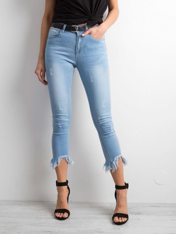 Blue high waist jeans with frayed legs