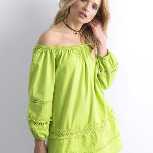 Green cotton tunic with Spanish neckline