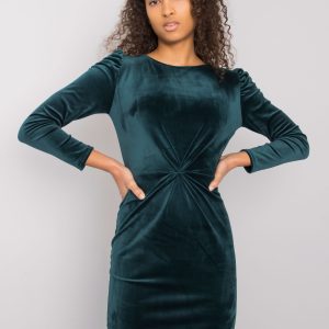 Dark Green Velour Long Sleeve Dress Ellara RUE PARIS