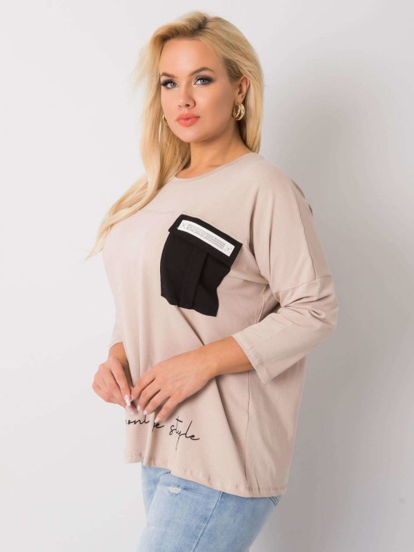 Beige Cotton Plus Size Blouse with Molly Inscription