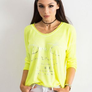 Fluo yellow V-neck blouse with inscription