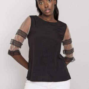 Black blouse with decorative sleeves Cora