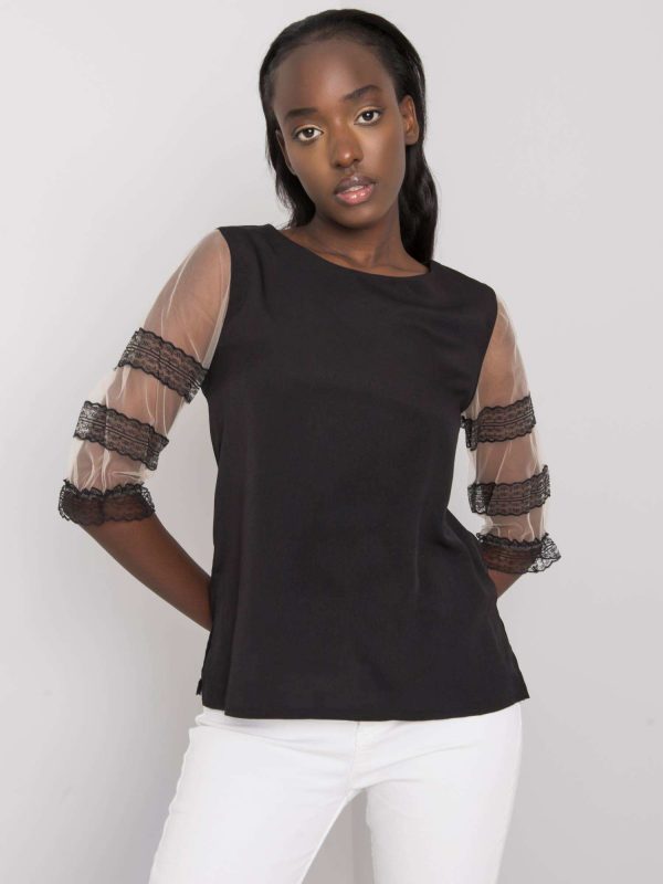 Black blouse with decorative sleeves Cora