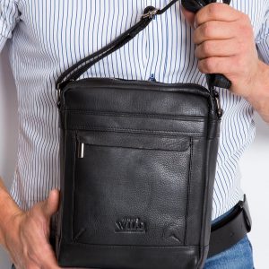 Men's Black Leather Handbag