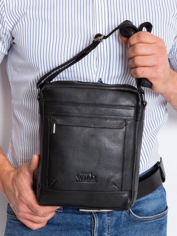 Men's Black Leather Handbag