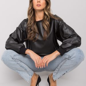 Black sweatshirt with eco-leather insert Ancora RUE PARIS