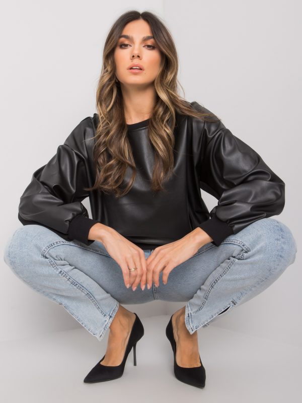 Black sweatshirt with eco-leather insert Ancora RUE PARIS