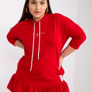 Red cotton tunic plus size with ruffle Elisabeth