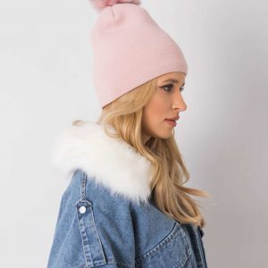 Light pink insulated hat with pompom