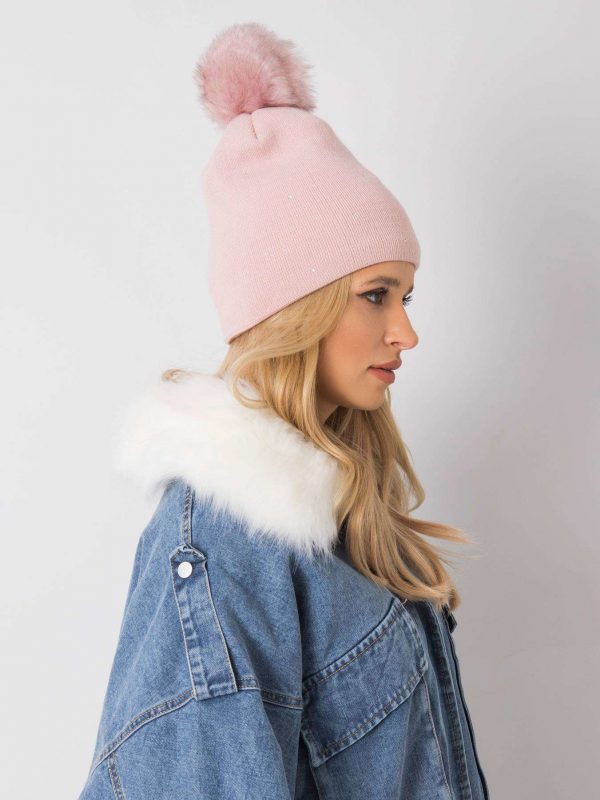 Light pink insulated hat with pompom