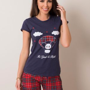 Navy Blue and Red Women's Pyjamas