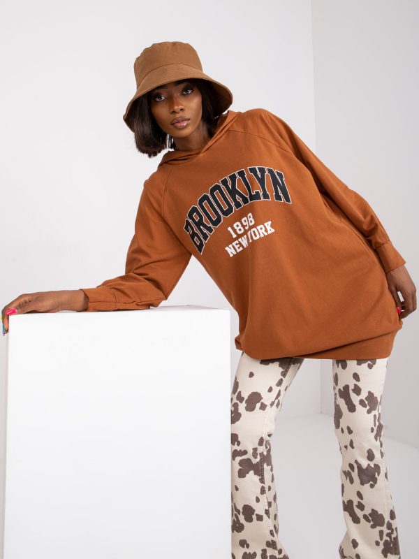 Roxane Hooded Light Brown Long Sweatshirt