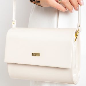 Cream patent eco leather clutch bag