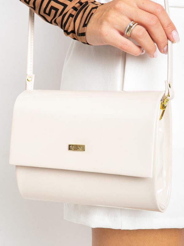 Cream patent eco leather clutch bag