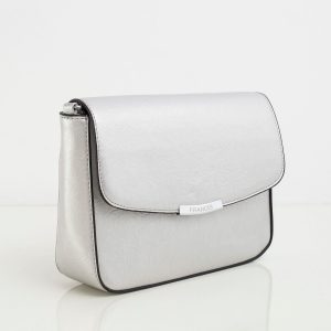 Silver Faux Leather Messenger Bag