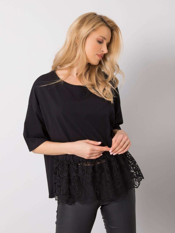 Black blouse with lace Ancona RUE PARIS