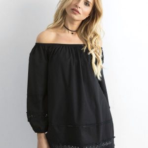 Black cotton tunic with Spanish neckline