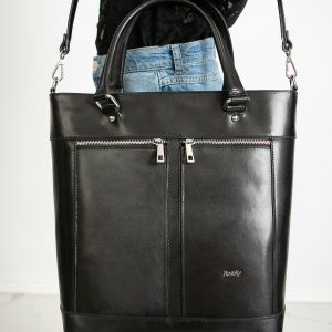 Black Leather Bag with Strap