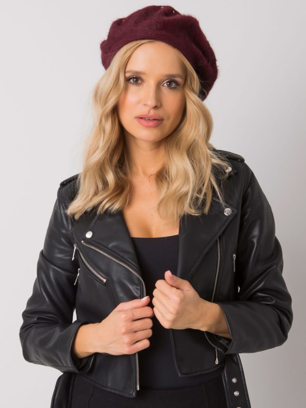 Burgundy beret with applications