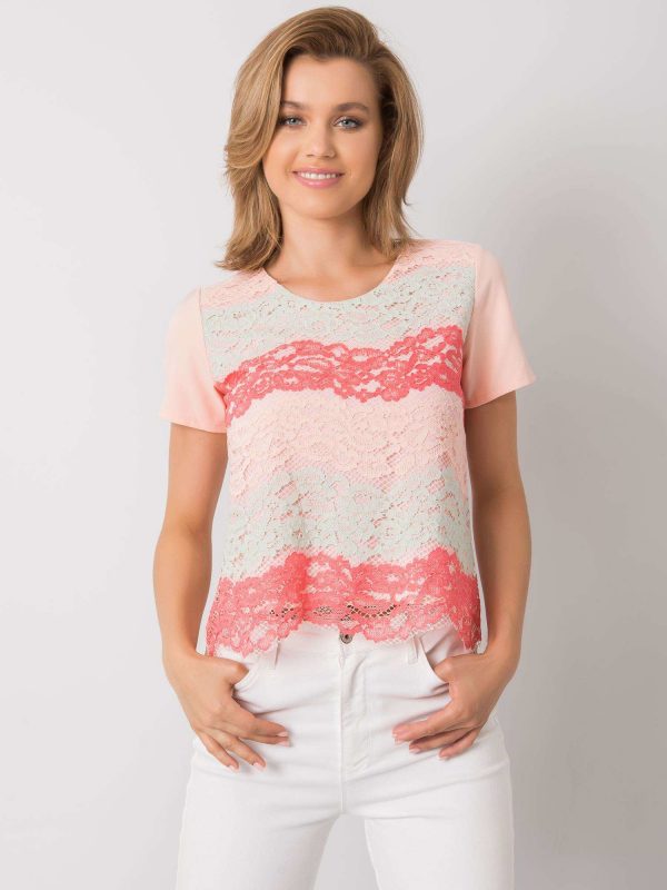 Peach and coral blouse with Zahra lace