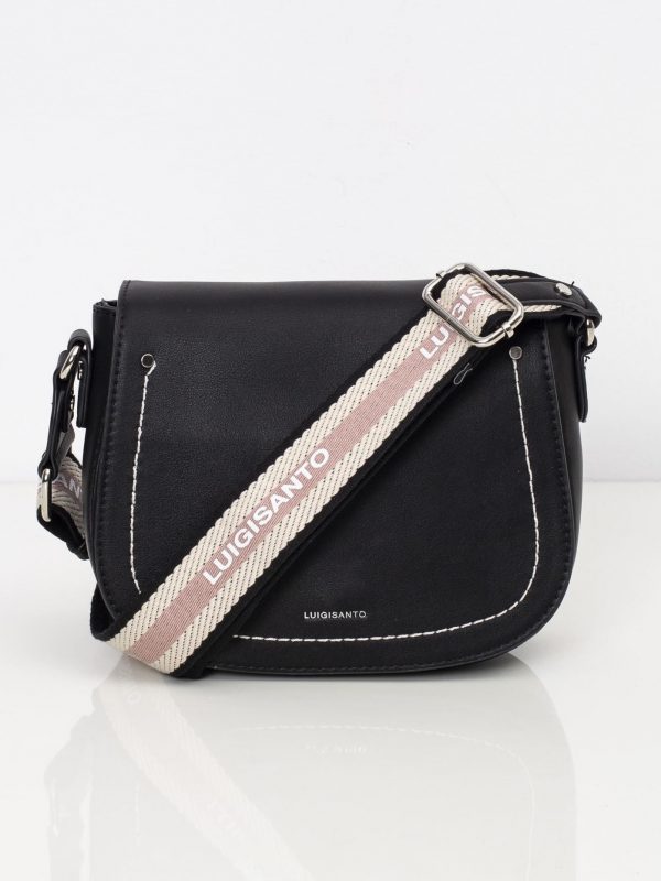 Black handbag with decorative strap