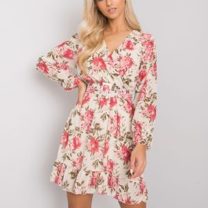 Beige floral dress with flounce Empoli