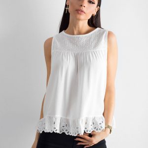 Ecru top with embroidery and frill