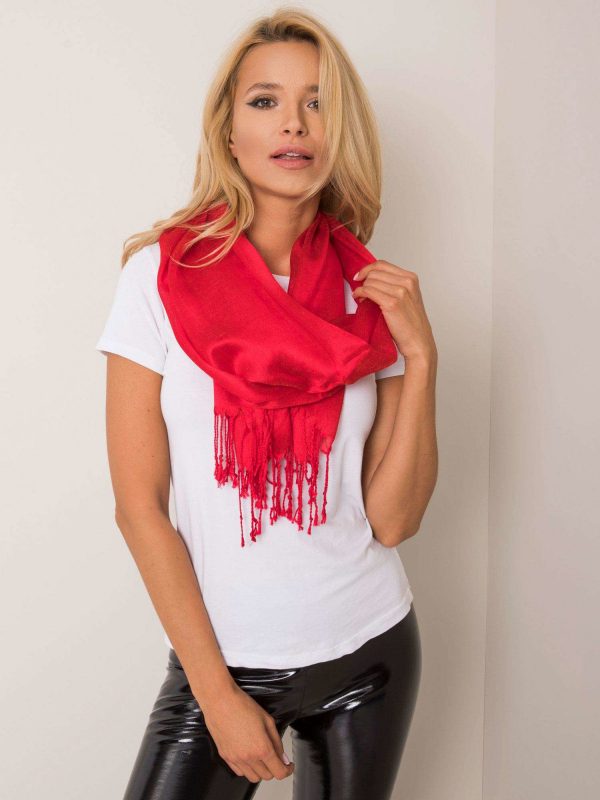 Women's red scarf with fringes