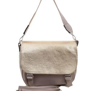 Beige and gold women's bag with flip