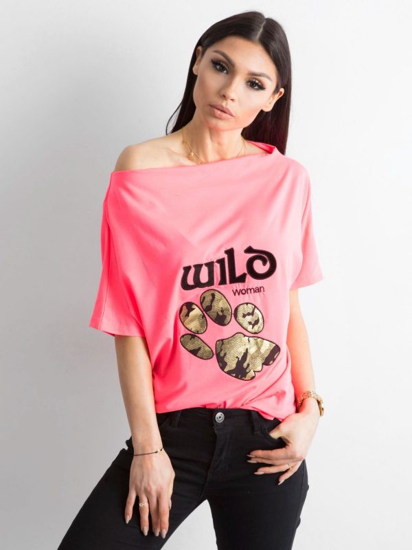 Fluo pink blouse with animal motif