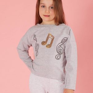 Grey girl blouse with musical applique