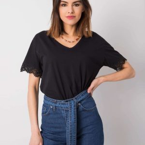 Black T-shirt with lace Celeste RUE PARIS