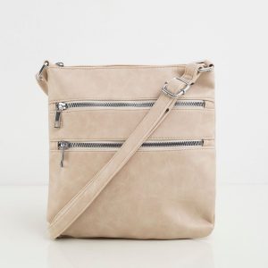 Beige handbag with zippers