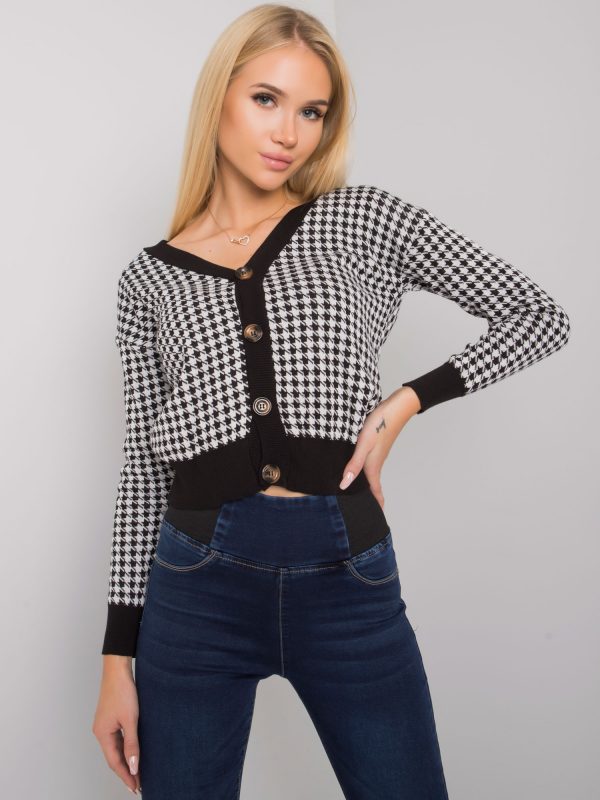 Black and White Houndstooth Button Sweater Ashland RUE PARIS