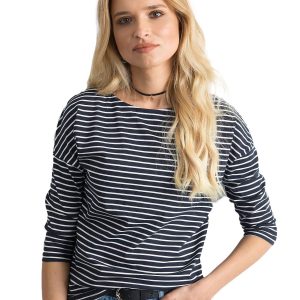 Navy blue striped blouse for women