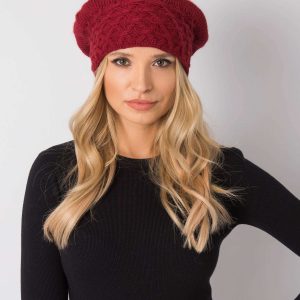 Burgundy beret with pompom