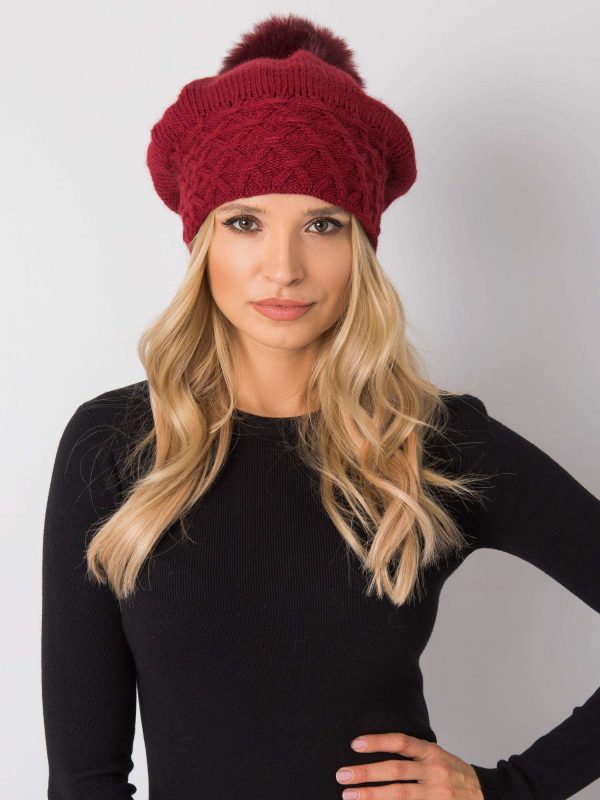 Burgundy beret with pompom