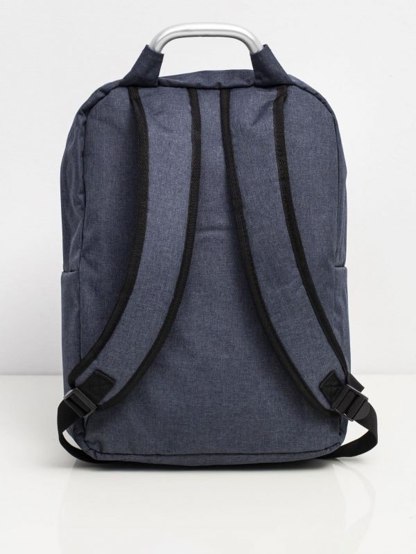 Navy blue laptop backpack with asymmetrical pockets