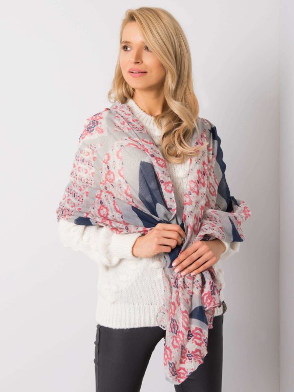 Gray-pink scarf with patterns