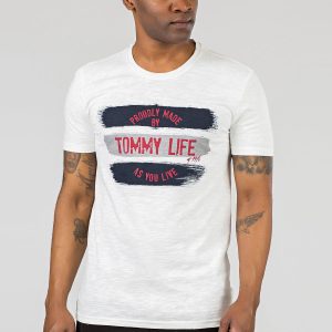 TOMMY LIFE Ecru men's t-shirt with print