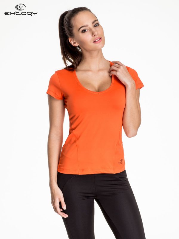 Orange sports t-shirt with light V neckline