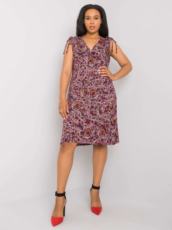 Burgundy plus size dress with Jille patterns