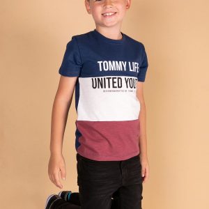 TOMMY LIFE Navy blue and burgundy t-shirt for boy