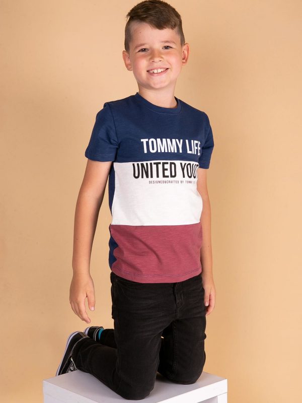 TOMMY LIFE Navy blue and burgundy t-shirt for boy