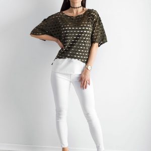 Openwork blouse for women khaki