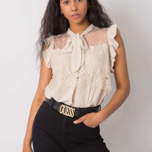 Beige blouse with lace Lanelle